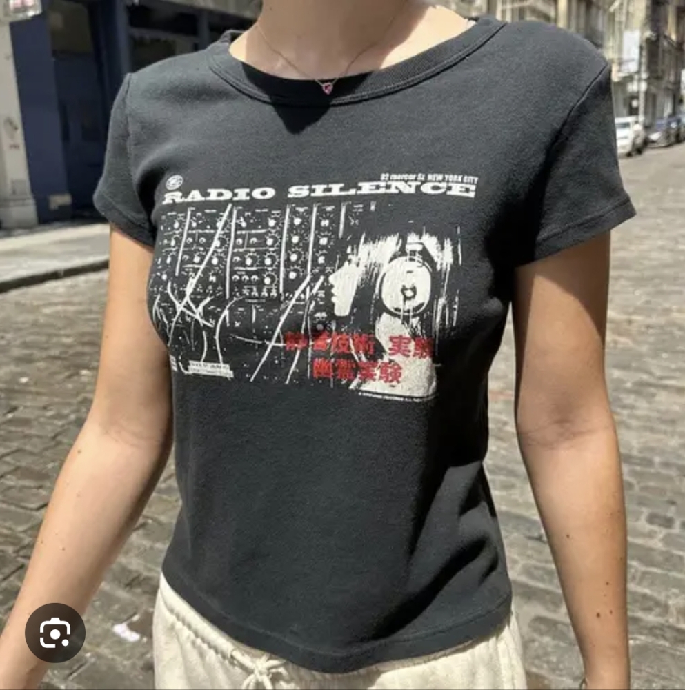 Brandy Melville John Galt black hailie radio silence baby tee shirt one size